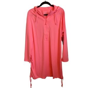 Huk XL Pursuit Cover Up Dress Long Sleeve Hoodie SPF Coral Swim Beach